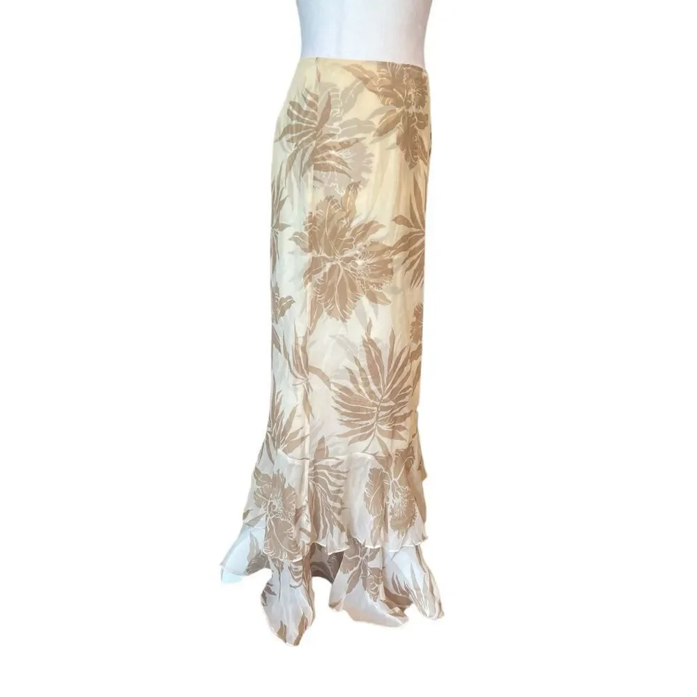 Dana Buchman Silk Maxi Skirt Tiered Layered Ruffled Tropical Print Size 2